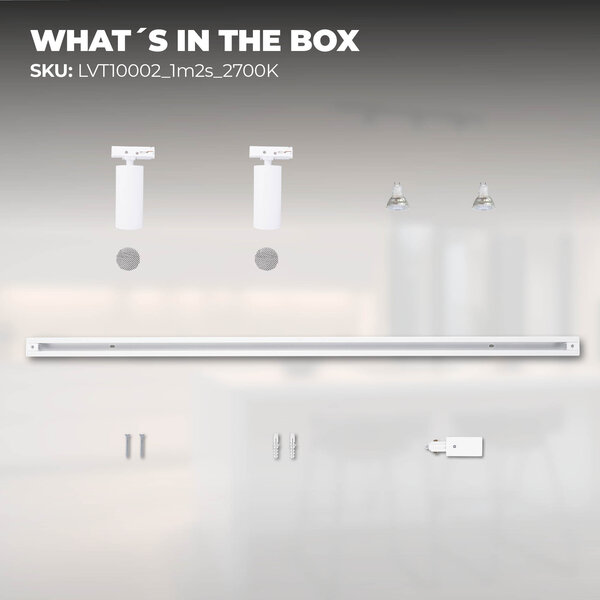 Ledvion 1m LED Schienensystem - 2 Spots - 3W - 2700K - Dimmbar - 1 Phasen - Weiß