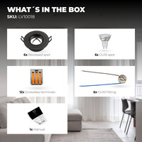 Ledvion Dimmbare LED Einbaustrahler Schwarz - Tokyo - 3W - 2700K - ø92mm - 6 Pack