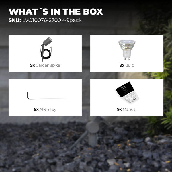 Ledvion 9x LED Gartenstrahler - IP65 - 3W - 2700K - 1M Kabel - Anthrazit