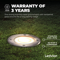 Ledvion 9x LED Bodeneinbaustrahler Rund - IP67 - 3W - 2700K - 1m Kabel