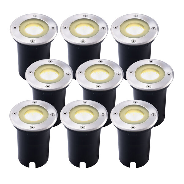 Ledvion 9x LED Bodeneinbaustrahler Rund - IP67 - 3W - 2700K - 1m Kabel
