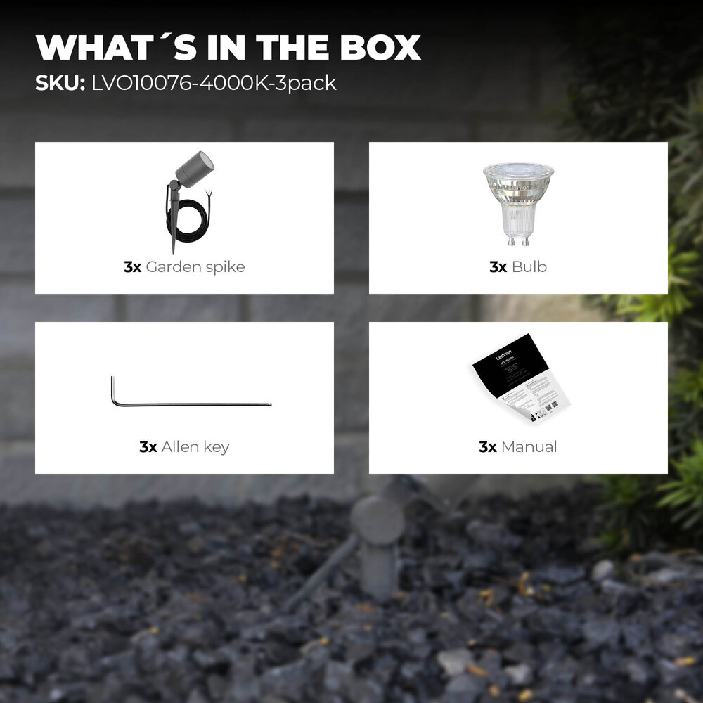 Ledvion 3x LED Gartenstrahler - IP65 - 3W - 4000K - 1M Kabel - Anthrazit