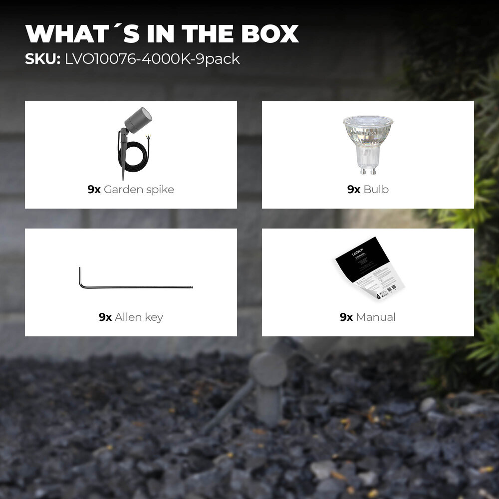 Ledvion 9x LED Gartenstrahler - IP65 - 3W - 4000K - 1M Kabel - Anthrazit