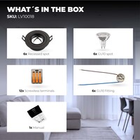 Ledvion Dimmbare LED Einbaustrahler Schwarz - Tokyo - 3W - 6500K - ø92mm - 6 Pack