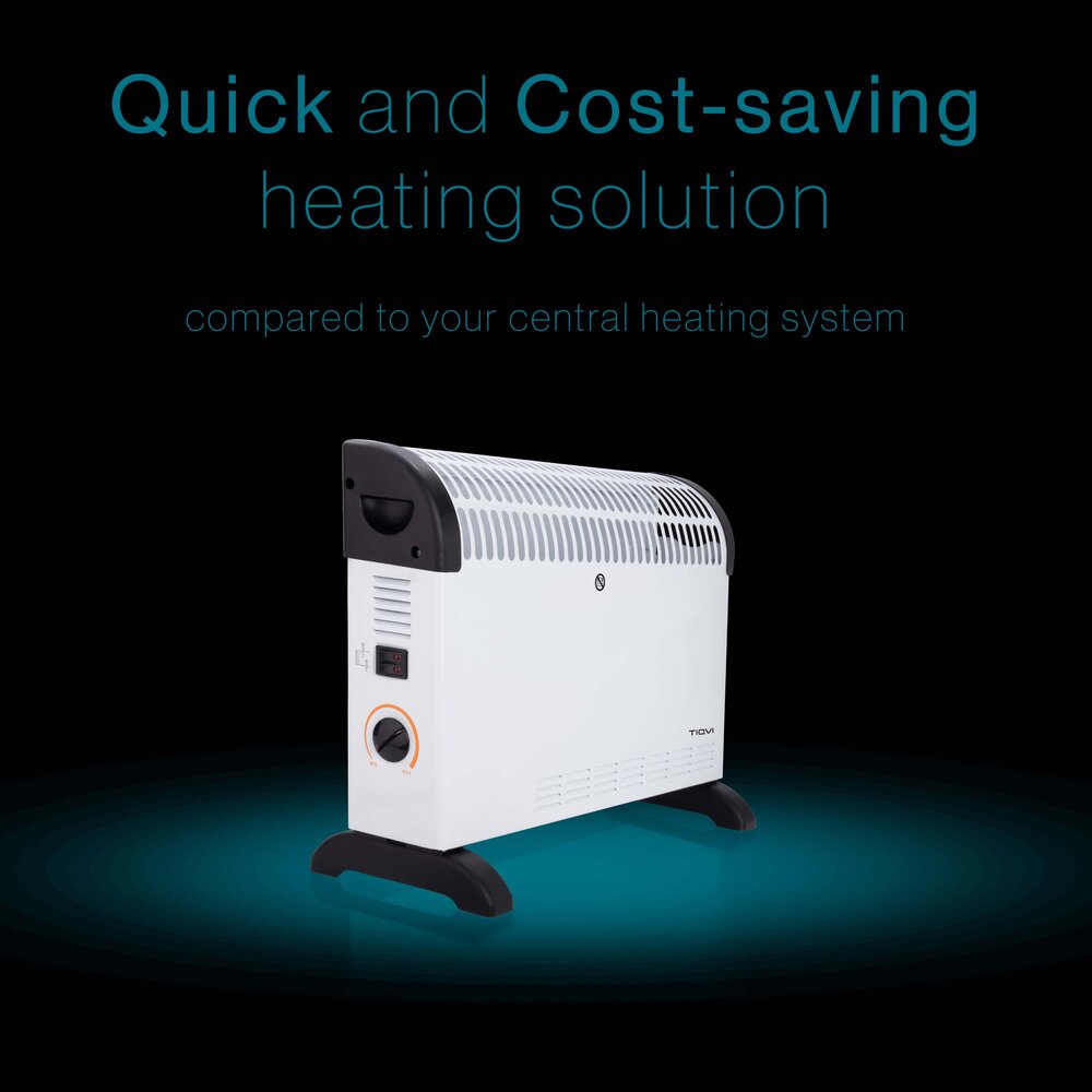 Tiqvi Konvektorheizung - 2000W - Bis zu 25 m² - Einstellbarer Thermostatknopf - Weiß
