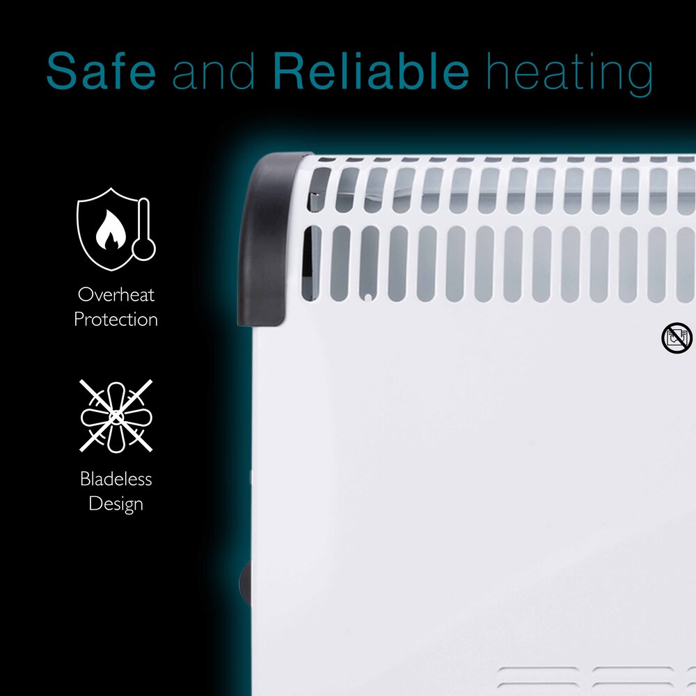 Tiqvi Konvektorheizung - 2000W - Bis zu 25 m² - Einstellbarer Thermostatknopf - Weiß