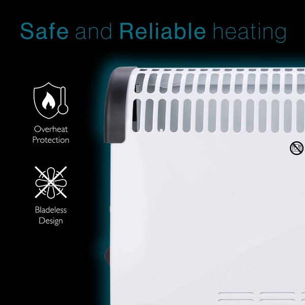 Tiqvi Konvektorheizung - 2000W - Bis zu 25 m² - Einstellbarer Thermostatknopf - Weiß