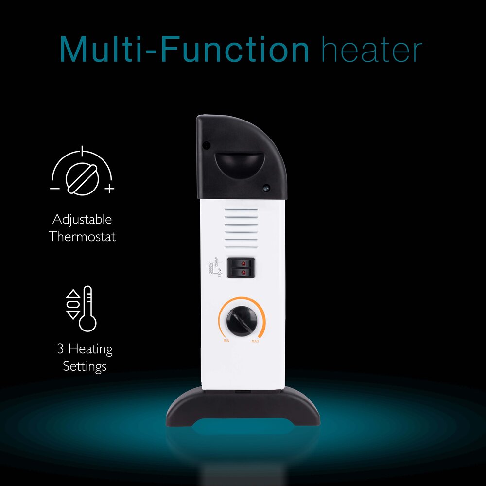 Tiqvi Konvektorheizung - 2000W - Bis zu 25 m² - Einstellbarer Thermostatknopf - Weiß