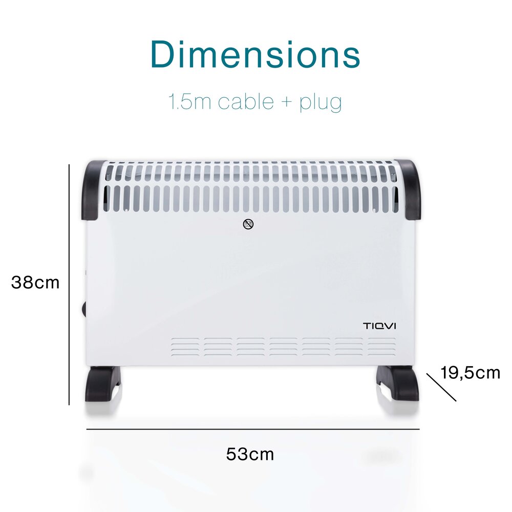 Tiqvi Konvektorheizung - 2000W - Bis zu 25 m² - Einstellbarer Thermostatknopf - Weiß