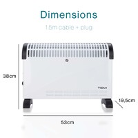 Tiqvi Konvektorheizung - 2000W - Bis zu 25 m² - Einstellbarer Thermostatknopf - Weiß