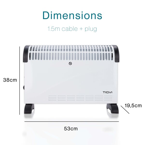 Tiqvi Konvektorheizung - 2000W - Bis zu 25 m² - Einstellbarer Thermostatknopf - Weiß