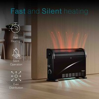 Tiqvi Konvektorheizung - 2000W - Bis zu 25 m² - Einstellbarer Thermostatknopf - Schwarz