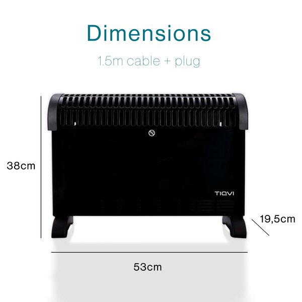 Tiqvi Konvektorheizung - 2000W - Bis zu 25 m² - Einstellbarer Thermostatknopf - Schwarz