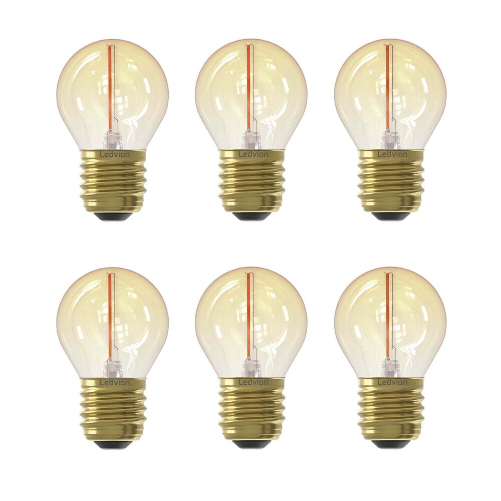 Ledvion 6x E27 LED Lampe Filament - 1W - 2100K - 50 Lumen - Gold