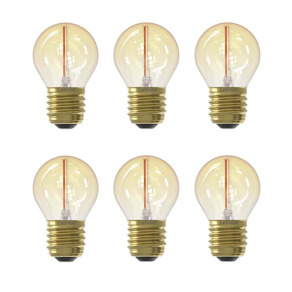 Ledvion 6x E27 LED Lampe Filament - 1W - 2100K - 50 Lumen - Gold