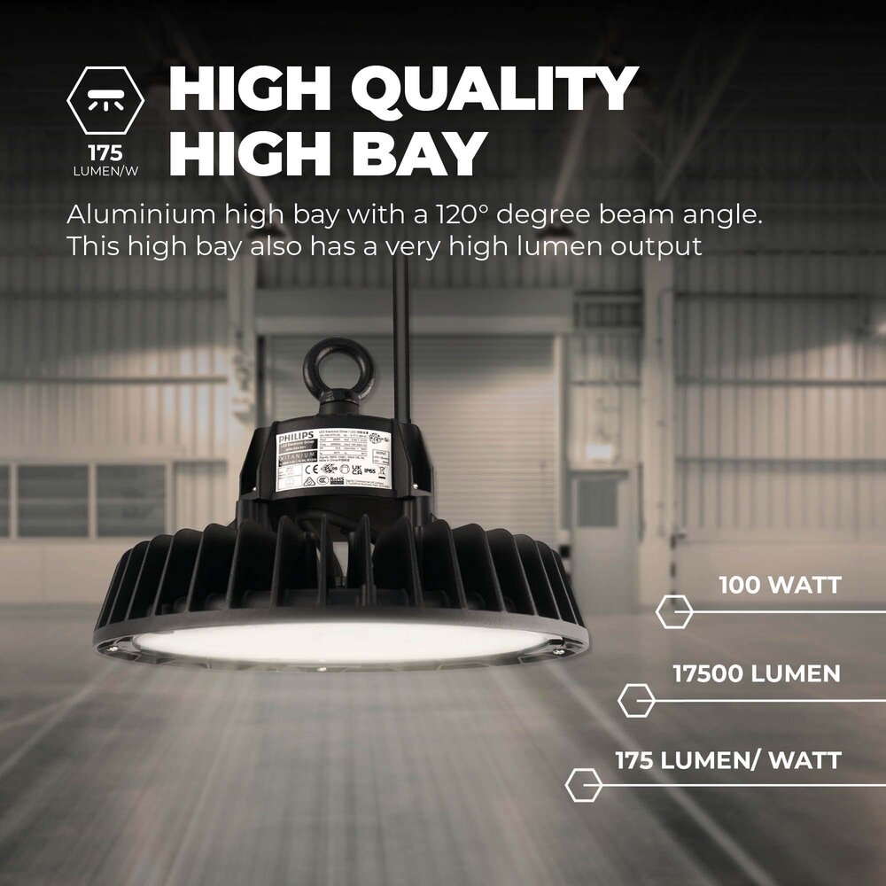 Ledvion LED Hallenstrahler 100W mit Sensor - Philips Driver - 120° - 175lm/W - 3000K - IP65 - Dimmbar - 5 Jahre Garantie - GS-geprüft