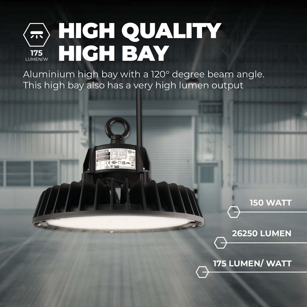 Ledvion LED Hallenstrahler 150W mit Sensor - Philips Driver - 120° - 175lm/W - 6500K - IP65 - Dimmbar - 5 Jahre Garantie - GS-geprüft