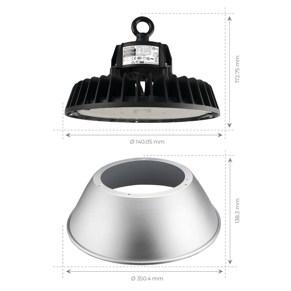 Ledvion LED Hallenstrahler 240W mit Reflektor - Philips Driver - 90° - 175lm/W - 6500K - IP65 - Dimmbar - 5 Jahre Garantie - GS-geprüft