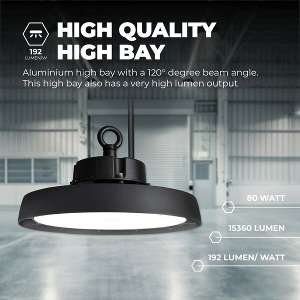 Ledvion LED Hallenstrahler 80W mit Sensor - Energieeffizienzklasse A - 120° - 192 Lm/W - 6000K - IP65 - Dimmbar - 5 Jahre Garantie - GS-geprüft