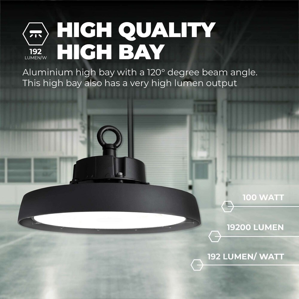 Ledvion LED Hallenstrahler 100W mit Sensor - Energieeffizienzklasse A - 120° - 192 Lm/W - 4000K - IP65 - Dimmbar - 5 Jahre Garantie - GS-geprüft