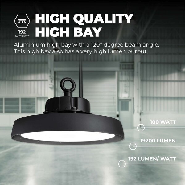 Ledvion LED Hallenstrahler 100W mit Sensor - Energieeffizienzklasse A - 120° - 192 Lm/W - 4000K - IP65 - Dimmbar - 5 Jahre Garantie - GS-geprüft