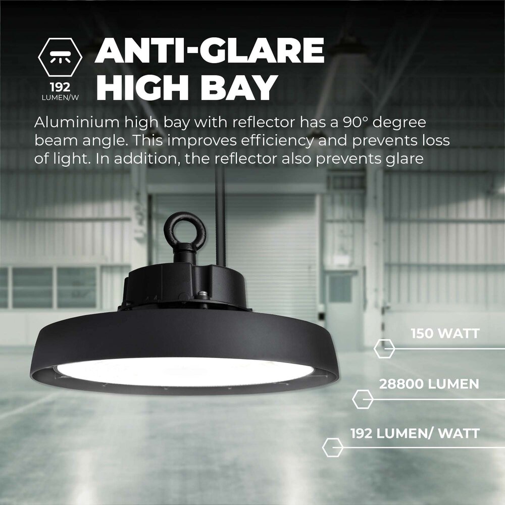 Ledvion LED Hallenstrahler 150W mit Reflektor - Energieeffizienzklasse A - 90° - 192 Lm/W - 4000K - IP65 - Dimmbar - 5 Jahre Garantie - GS-geprüft