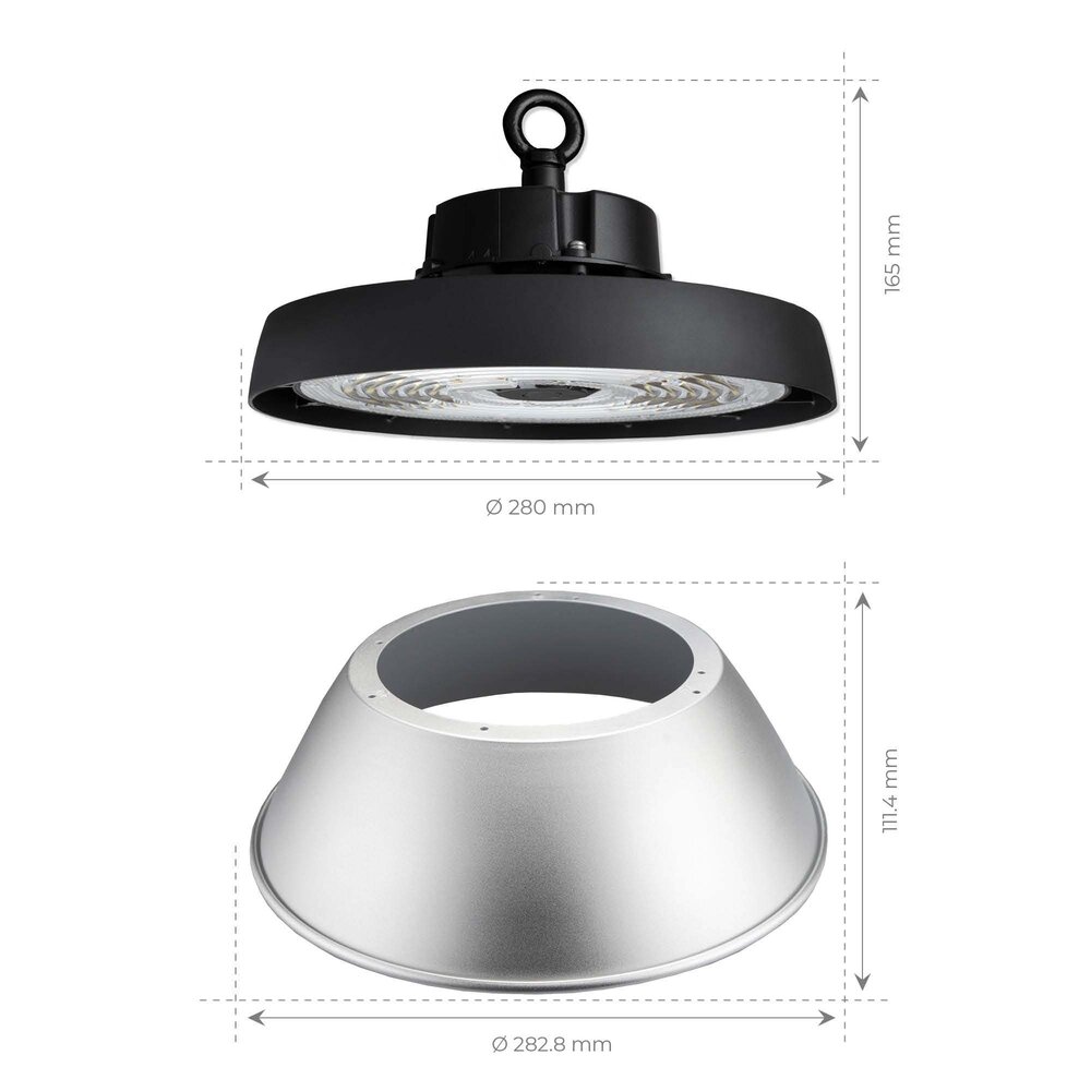 Ledvion LED Hallenstrahler 150W mit Reflektor - Energieeffizienzklasse A - 90° - 192 Lm/W - 4000K - IP65 - Dimmbar - 5 Jahre Garantie - GS-geprüft