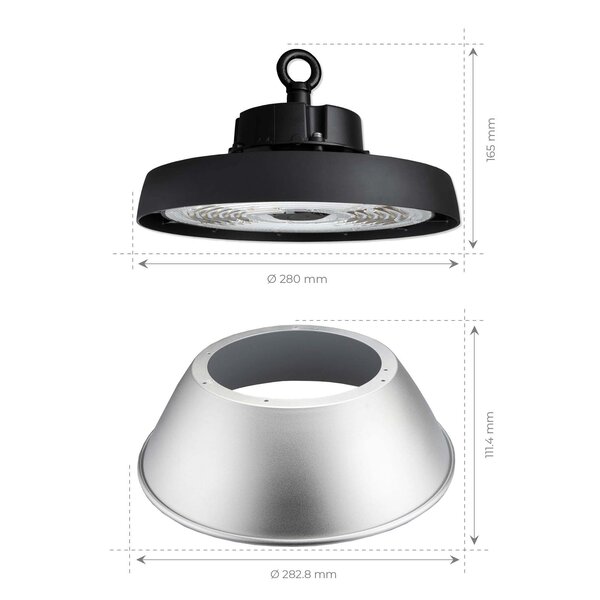 Ledvion LED Hallenstrahler 150W mit Reflektor - Energieeffizienzklasse A - 90° - 192 Lm/W - 4000K - IP65 - Dimmbar - 5 Jahre Garantie - GS-geprüft