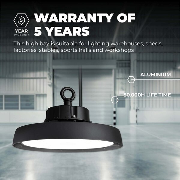 Ledvion LED Hallenstrahler 150W mit Sensor - Energieeffizienzklasse A - 120° - 192 Lm/W - 4000K - IP65 - Dimmbar - 5 Jahre Garantie - GS-geprüft