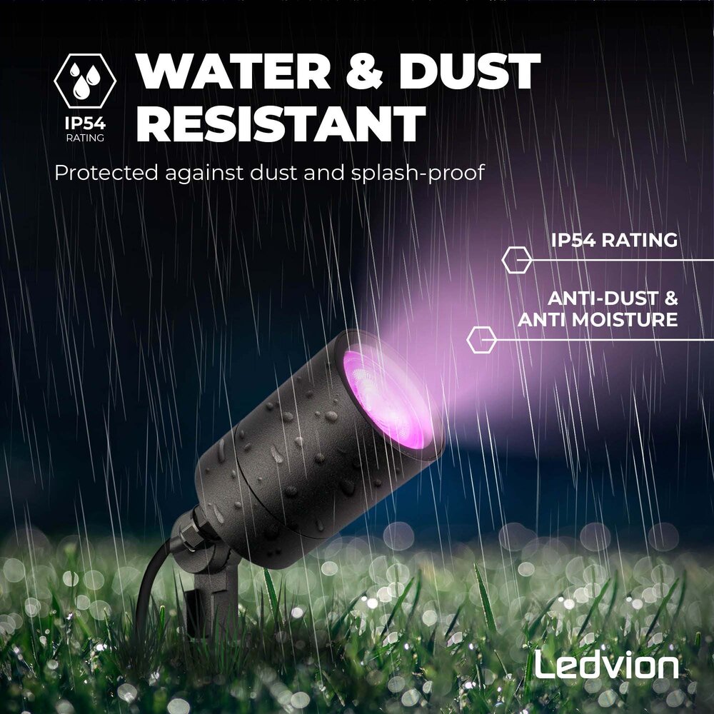 Ledvion 3x Smart LED Gartenstrahler - IP65 - 4,9W - RGB+CCT - 2M Kabel - Schwarz