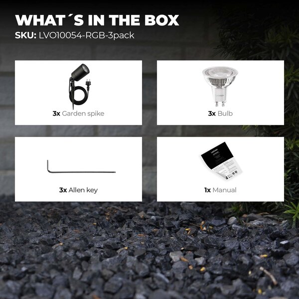 Ledvion 3x Smart LED Gartenstrahler - IP65 - 4,9W - RGB+CCT - 2M Kabel - Schwarz