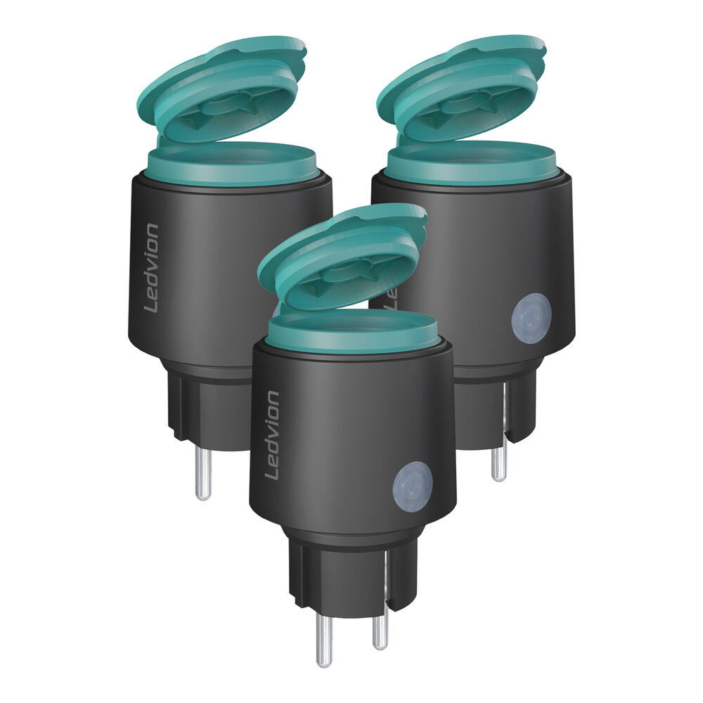 Ledvion 3x WLAN Steckdose Outdoor - Inkl. Stromzähler - IP44 - Smarte Steckdose