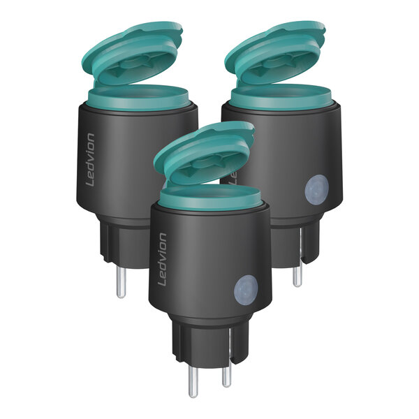 Ledvion 3x WLAN Steckdose Outdoor - Inkl. Stromzähler - IP44 - Smarte Steckdose