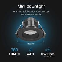 Ledvion Dimmbare Mini LED Einbaustrahler Schwarz - IP65 - 4W - CCT - 5 Jahre Garantie - Geeignet für das Badezimmer