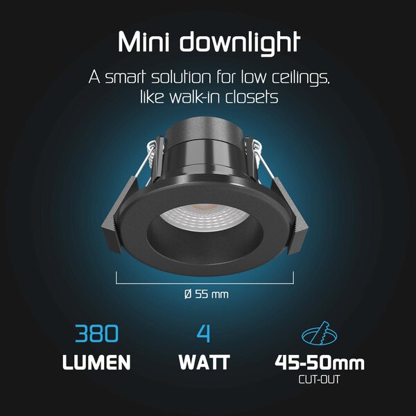 Ledvion Dimmbare Mini LED Einbaustrahler Schwarz - IP65 - 4W - CCT - 5 Jahre Garantie - Geeignet für das Badezimmer