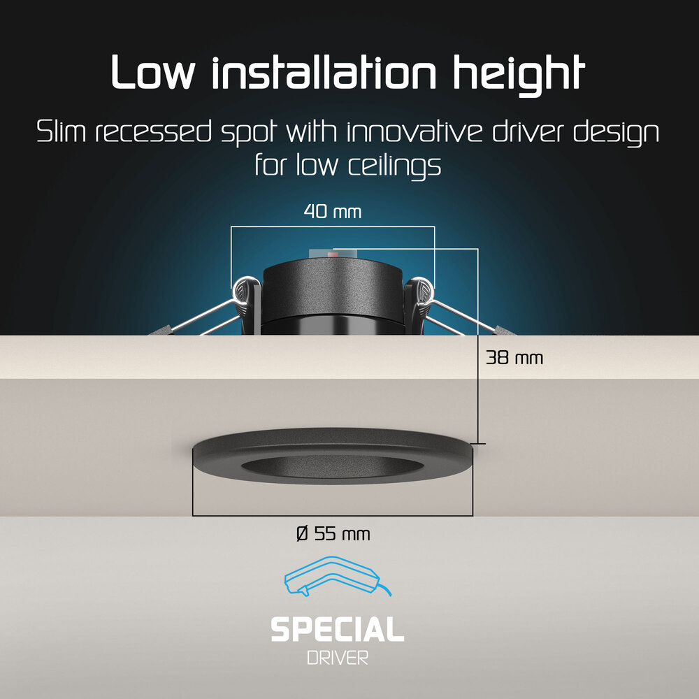 Ledvion Dimmbare Mini LED Einbaustrahler Schwarz - IP65 - 4W - CCT - 5 Jahre Garantie - Geeignet für das Badezimmer