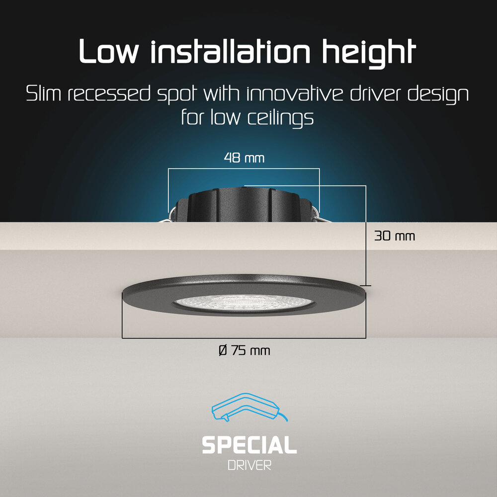 Ledvion Dimmbare LED Einbaustrahler Schwarz - IP65 - 5W - CCT - 5 Jahre Garantie - Geeignet für das Badezimmer