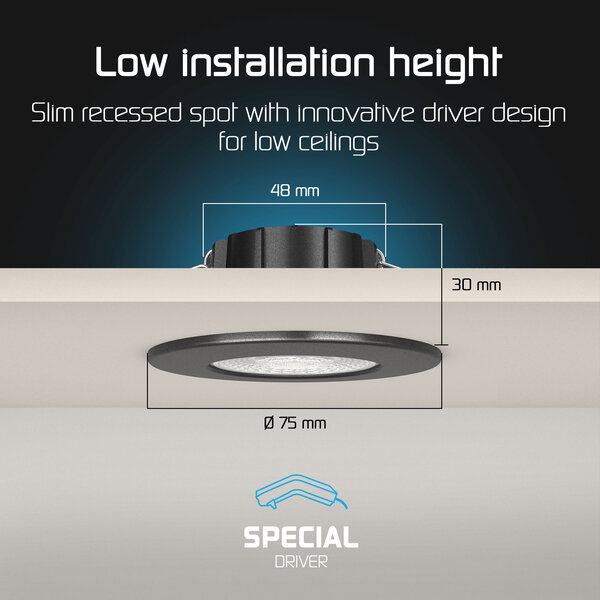 Ledvion Dimmbare LED Einbaustrahler Schwarz - IP65 - 5W - CCT - 5 Jahre Garantie - Geeignet für das Badezimmer