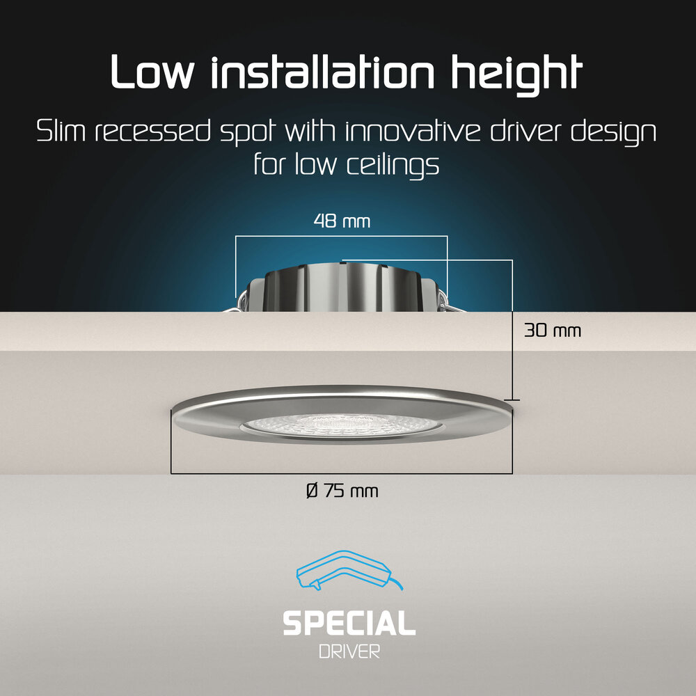 Ledvion Dimmbare LED Einbaustrahler Nickel - IP65 - 5W - CCT - 5 Jahre Garantie - Geeignet für das Badezimmer - 6 pack
