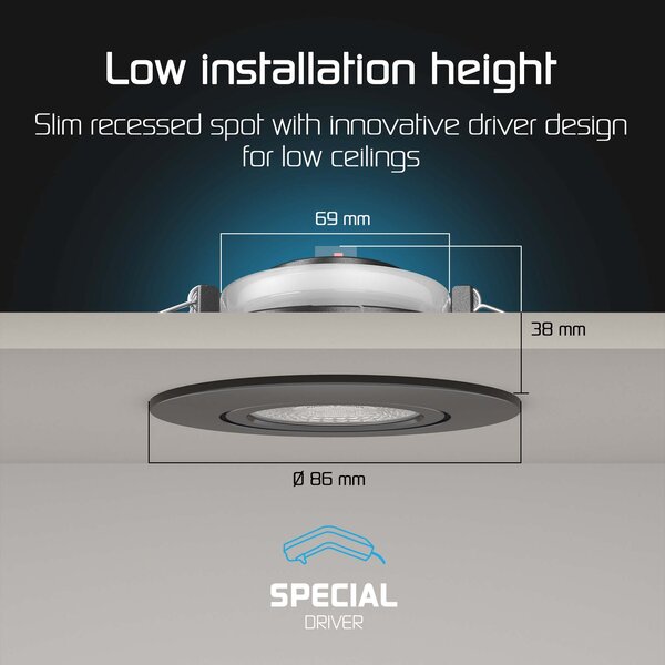 Ledvion LED Einbaustrahler Schwarz - IP65 - 3W - CCT - 5 Jahre Garantie - Geeignet für das Badezimmer
