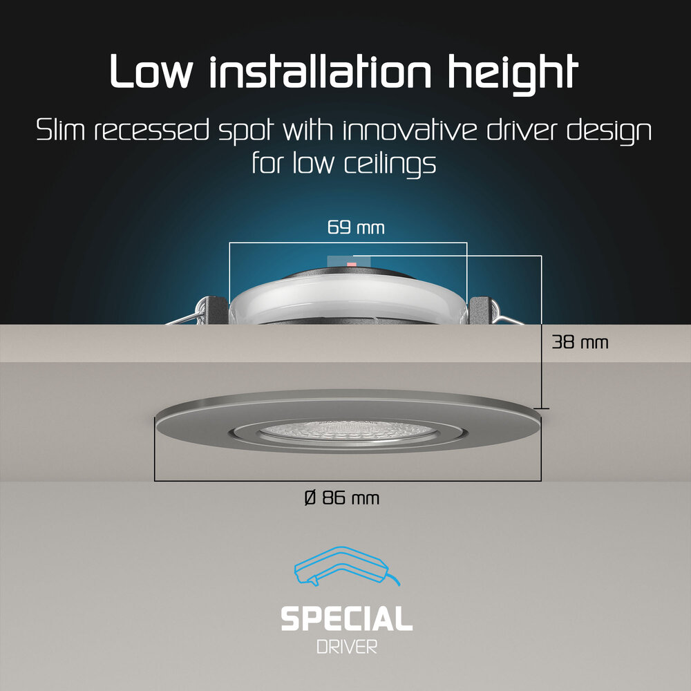 Ledvion LED Einbaustrahler Nickel - IP65 - 3W - CCT - 5 Jahre Garantie - Geeignet für das Badezimmer