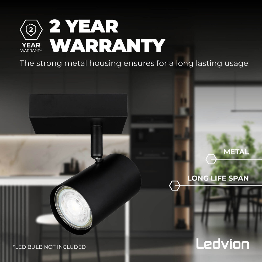 Ledvion LED Deckenstrahler Schwarz - 3W - 4000K - Neigbar