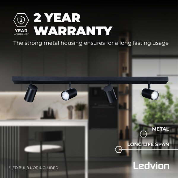 Ledvion LED Deckenstrahler Schwarz 4-licht - 3W - 6500K - Neigbar