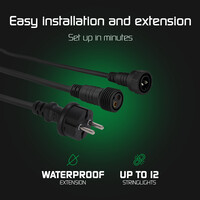Ledvion 15m LED Lichterkette + 3m Anshlusskabel - E27 - 2100K - IP65 - Verknüpfbar - inkl. 15 LEDs - Geeignet für den Innen- und Außenbereich