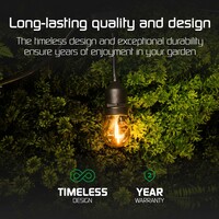 Ledvion 15m LED Lichterkette + 3m Anshlusskabel - E27 - 2100K - IP65 - Verknüpfbar - inkl. 15 LEDs - Geeignet für den Innen- und Außenbereich