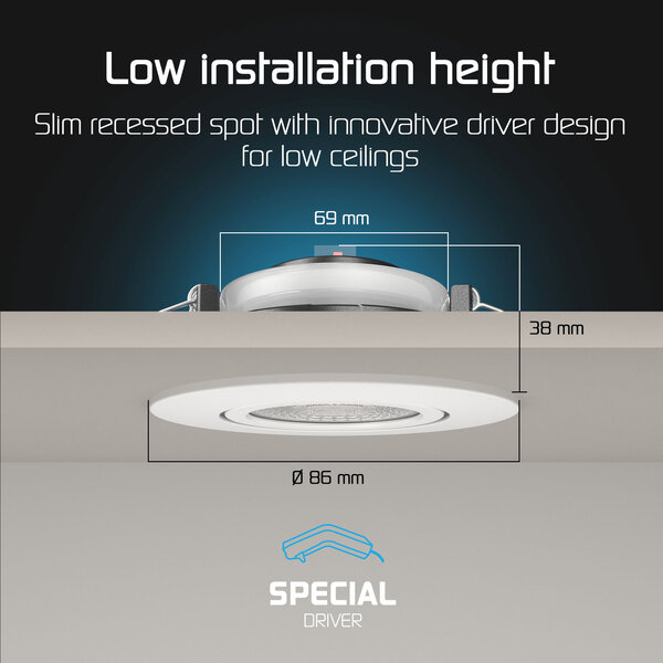 Ledvion LED Einbaustrahler Weiß - IP65 - 3W - CCT - 5 Jahre Garantie - Geeignet für das Badezimmer