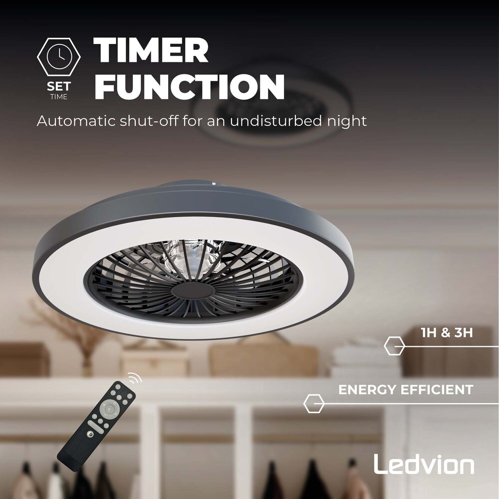 Ledvion Deckenventilator mit Licht - Dimmbar - 48W - 2700K-6500K - Inkl. Fernbedienung