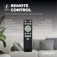 Ledvion Deckenventilator mit Licht - Dimmbar - 48W - 2700K-6500K - Inkl. Fernbedienung