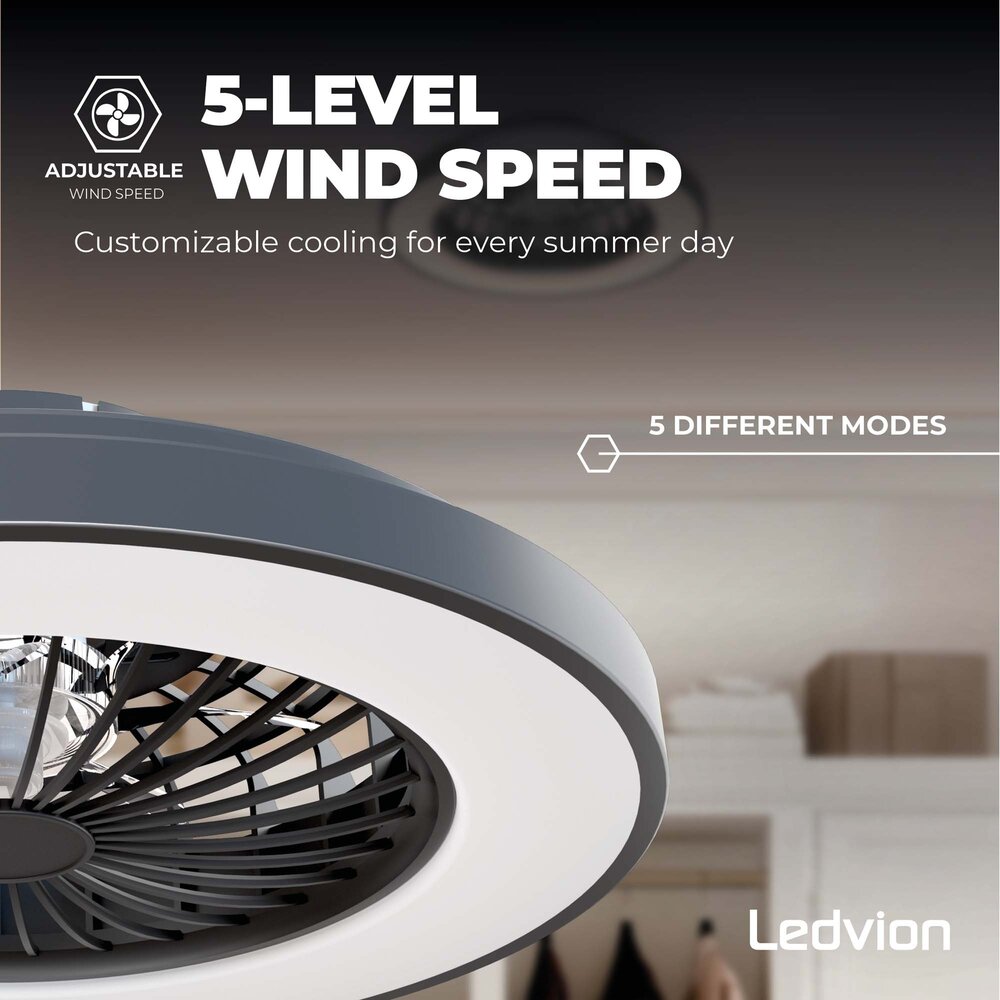 Ledvion Deckenventilator mit Licht - Dimmbar - 48W - 2700K-6500K - Inkl. Fernbedienung