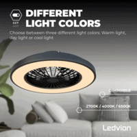 Ledvion Deckenventilator mit Licht - Dimmbar - 48W - 2700K-6500K - Inkl. Fernbedienung